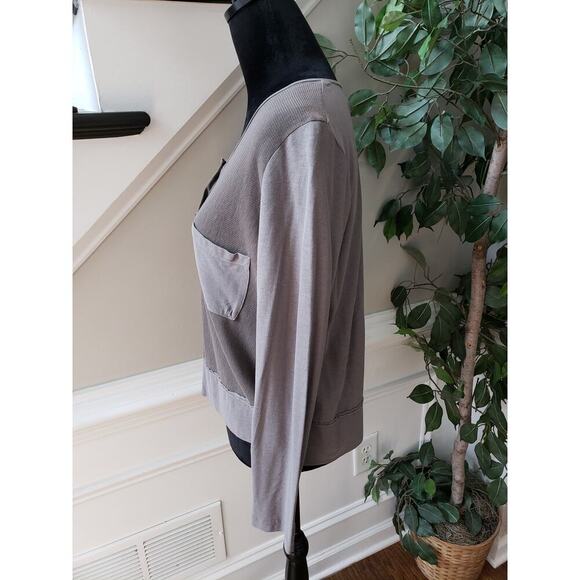 Luna Sweater Womens Gray Mesh Knit Long Sleeve Chest Pockets Button Front M - Picture 11 of 11